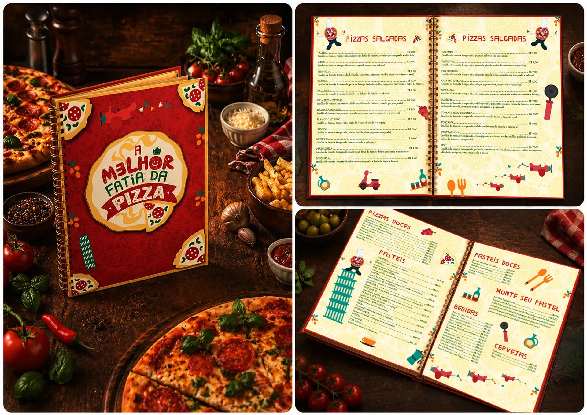 Cardápio Completo para Rede de Pizzaria - Portfólio Abner Simão Design